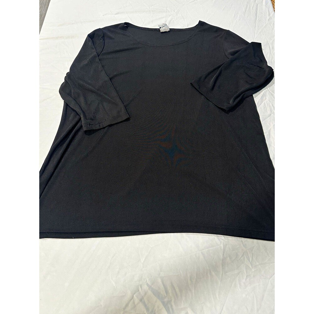 Roaman’s Black 2X Women’s Scoop Neck Sheer Sleeve Tunic Top